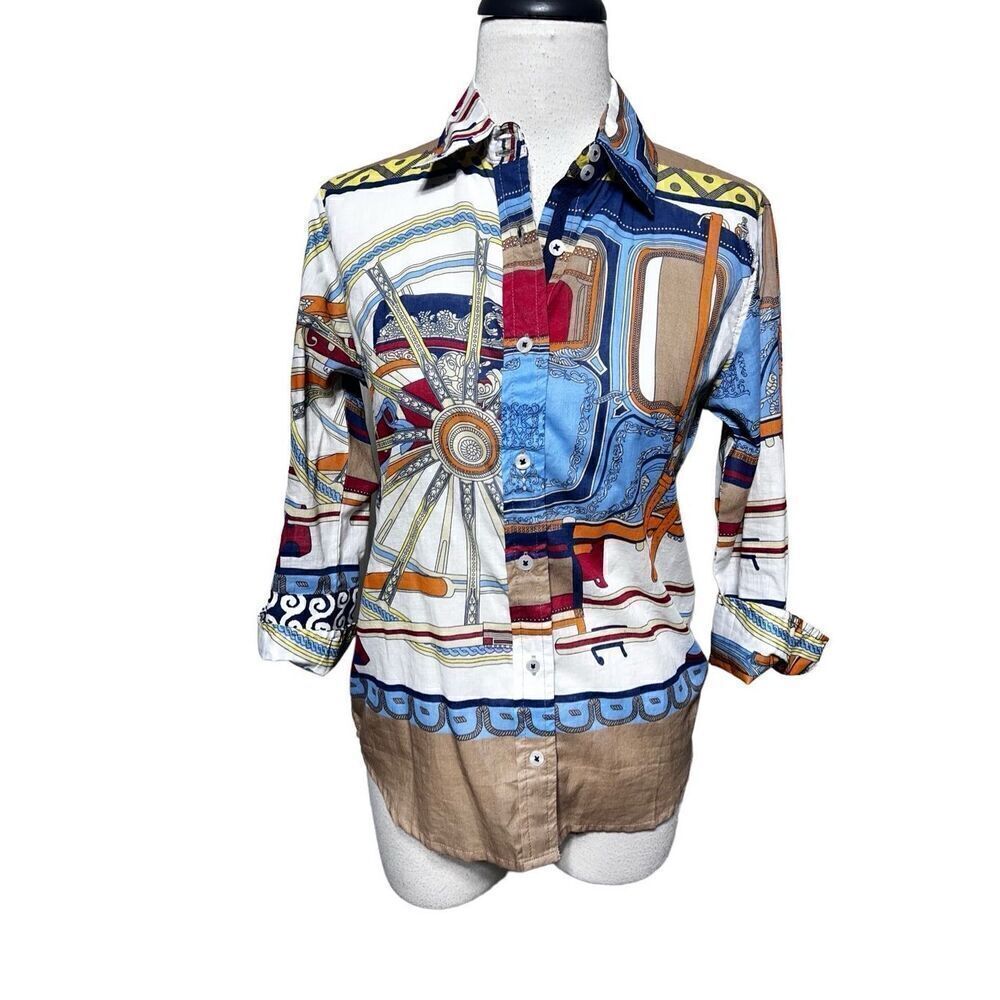 Tizzie Nautical Print 3/4 Sleeve Button Down Size XS